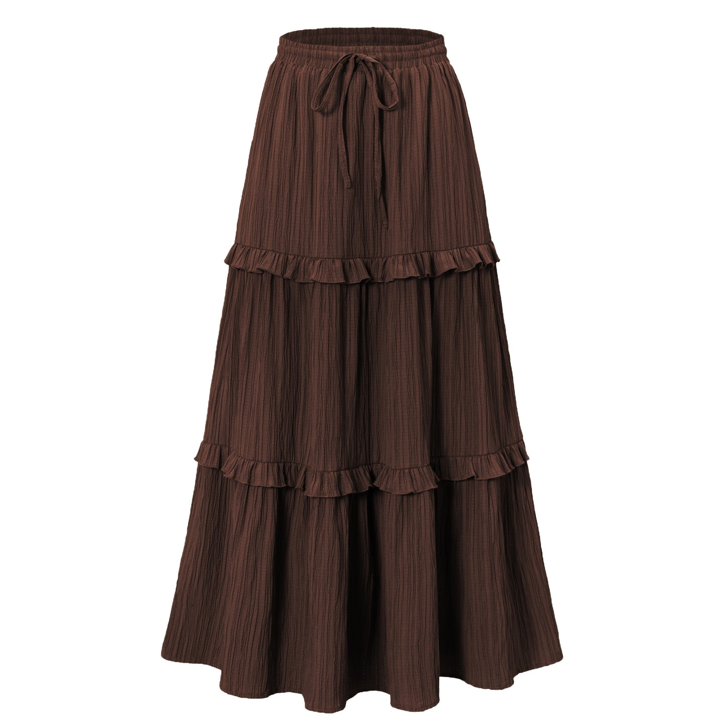 Women's Long Flared Skirt with Ruffles and Elastic Waist Ivyshape