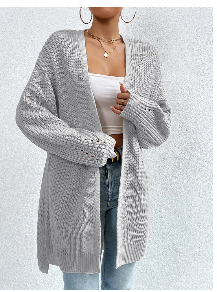 IvyShape | Casual V-Neck Solid Color Knitted Coat