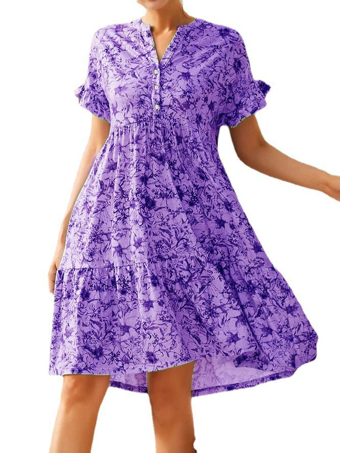 Women's casual dress with button placket and airy sleeves Ivyshape