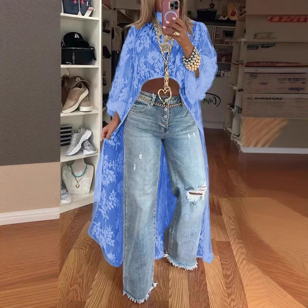 Ladies Long Flower Dress with Transparent Fabric and Elegant Design Ivyshape