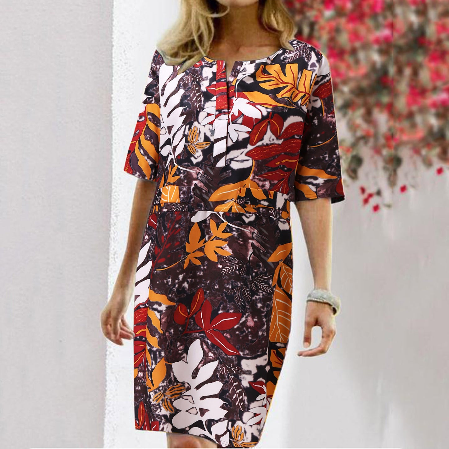 Women's Tropical Print Shift Dress Ivyshape