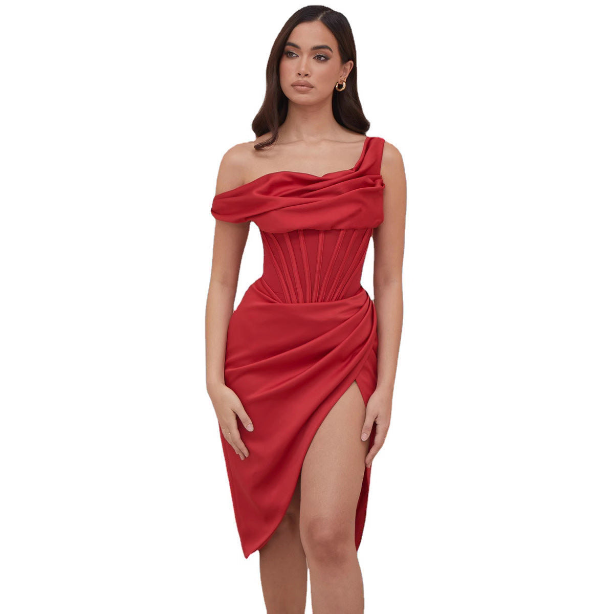 Women Elegant Wrap Dress with Asymmetrical Hem and Sexual Silhouette Ivyshape