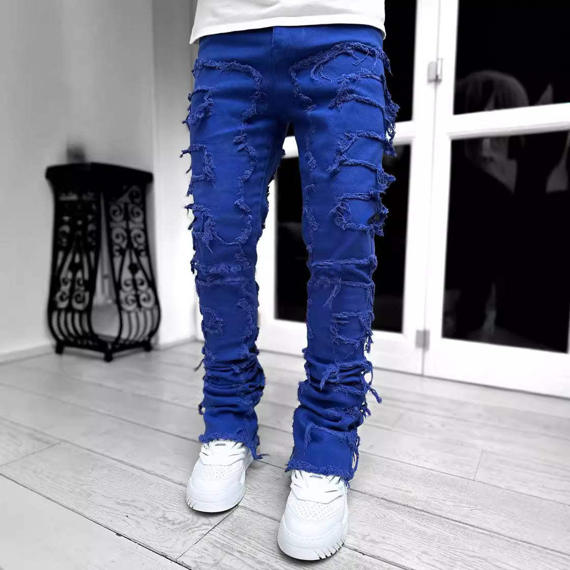 Men's stylish ripped denim pants in casual street style Ivyshape