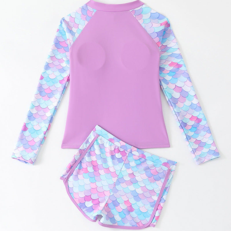 Ladies UV protection swimsuit set with zipper and stylish mermaid pattern Ivyshape