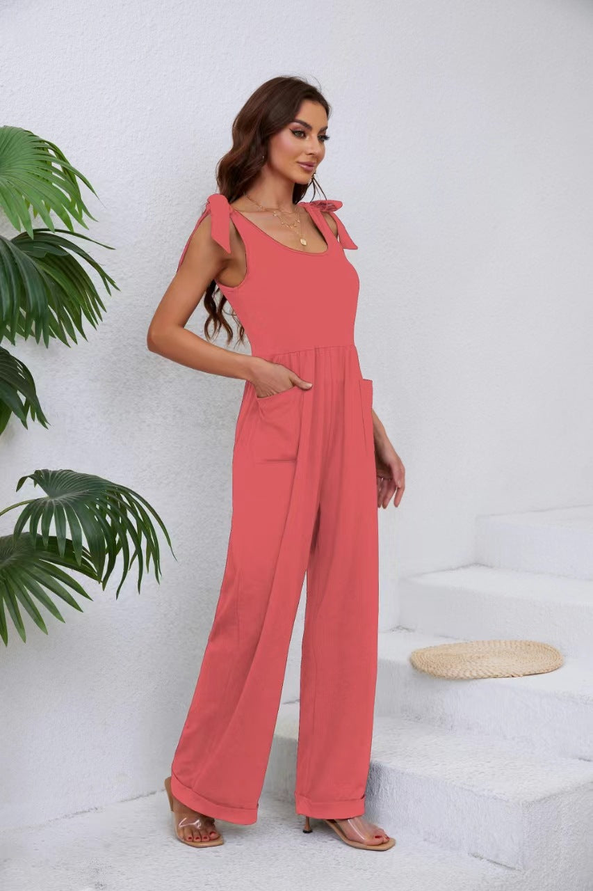 Ladies Elegant Jumpsuit with Adjustable Straps and Wide Leg Ivyshape