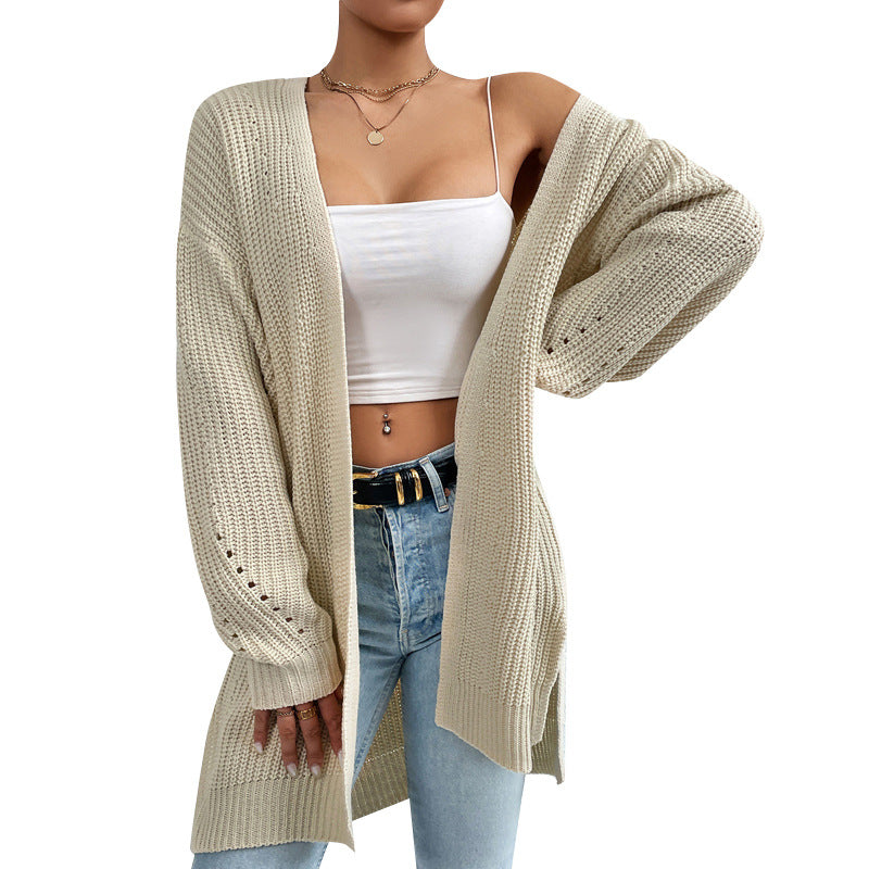 IvyShape | Casual V-Neck Solid Color Knitted Coat