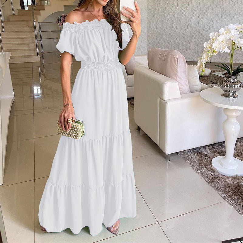 IvyShape | Off-Shoulder Solid Color Elastic Waist Maxi Dress