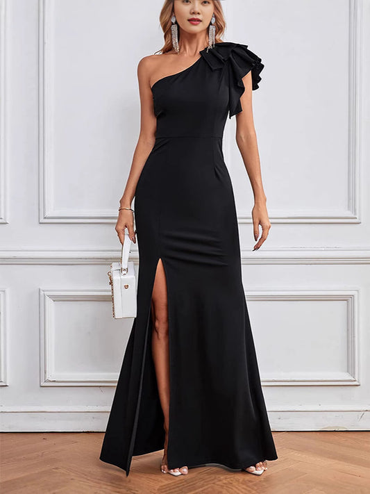 Women Elegant Wrap Dress with Asymmetric Ruffle Ivyshape