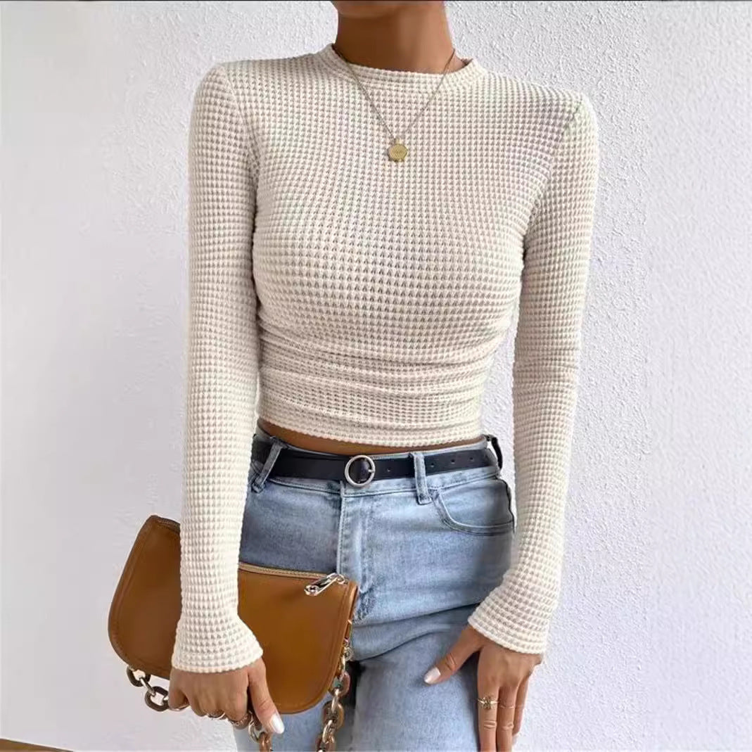 Women's fitted long sleeve crop top made of waffle texture Ivyshape