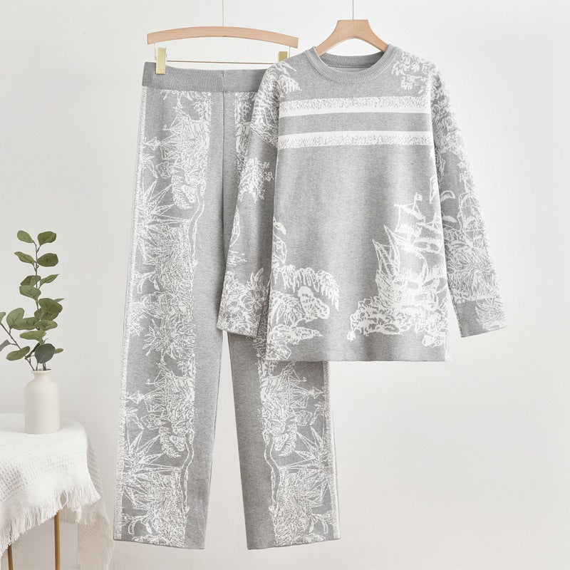 IvyShape | Ink Painting Wide-Leg Trousers Knit Set