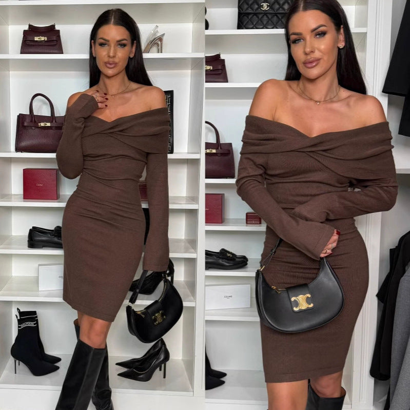 Women Off-Shoulder Knit Midi Dress Ivyshape