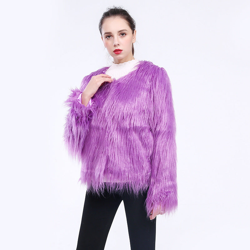 Women's Cuddly Soft Faux Fur Coat with Open Cut and Long Sleeves Ivyshape