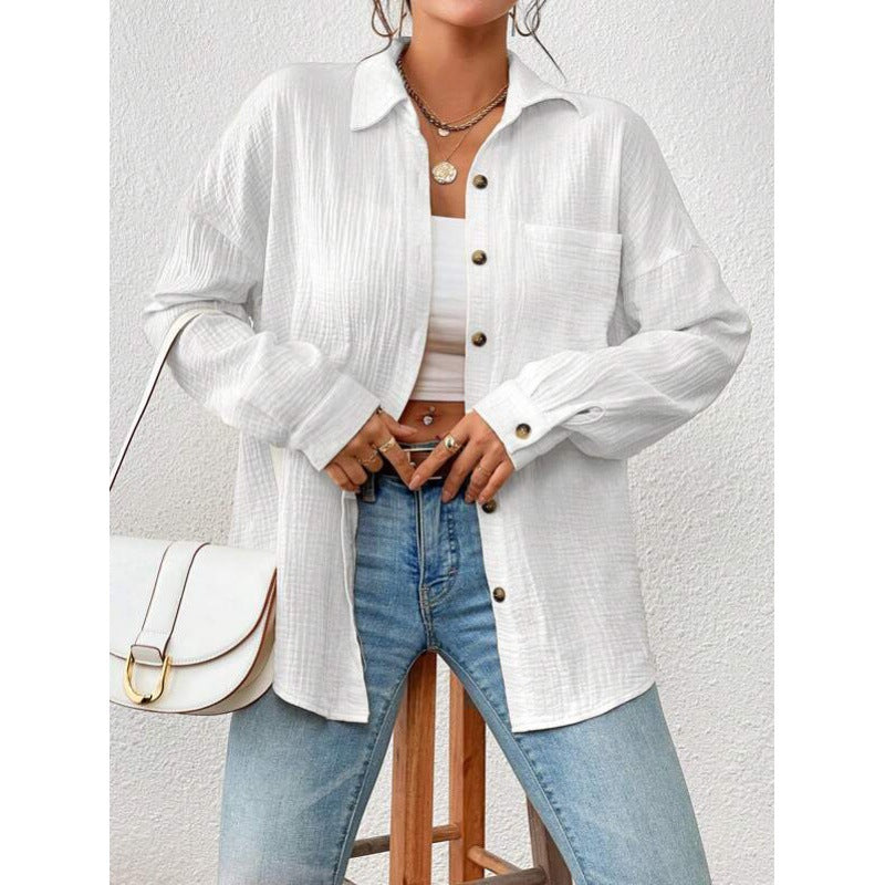 Women's Casual Overshirt Blouse with Button Details Ivyshape