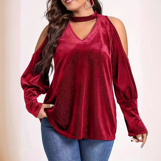 Women's stylish top with shoulder-free details and V-neck Ivyshape