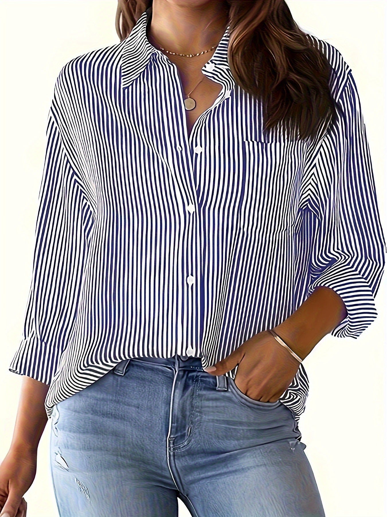 Women casual blouse with stripes Ivyshape