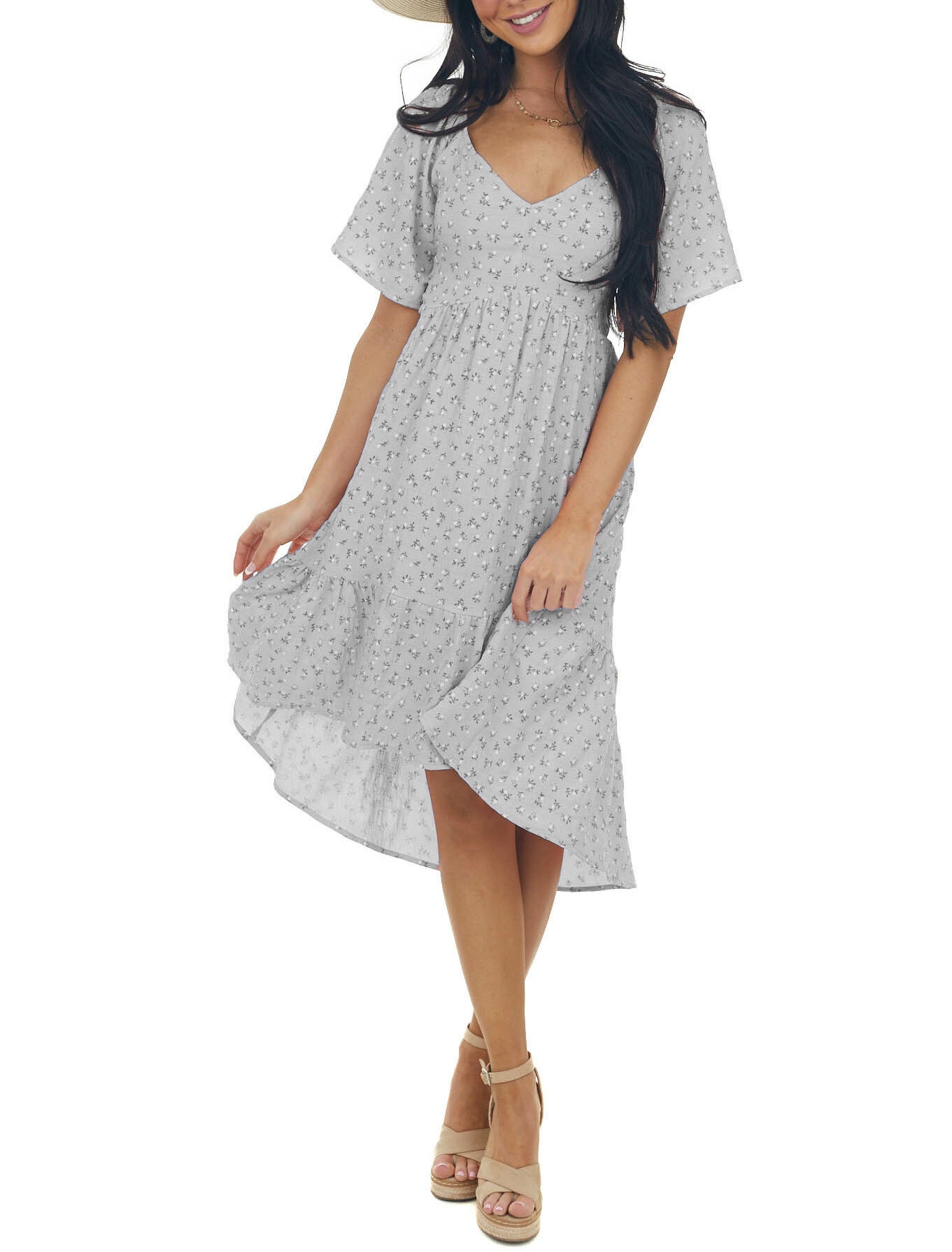 Women's Floral Print Hi-Low Midi Dress Ivyshape