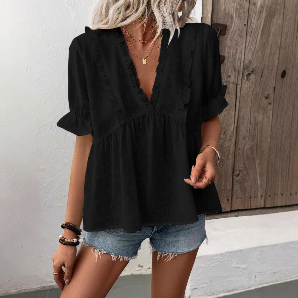 Ladies Ruffle Cotton Blouse Ivyshape