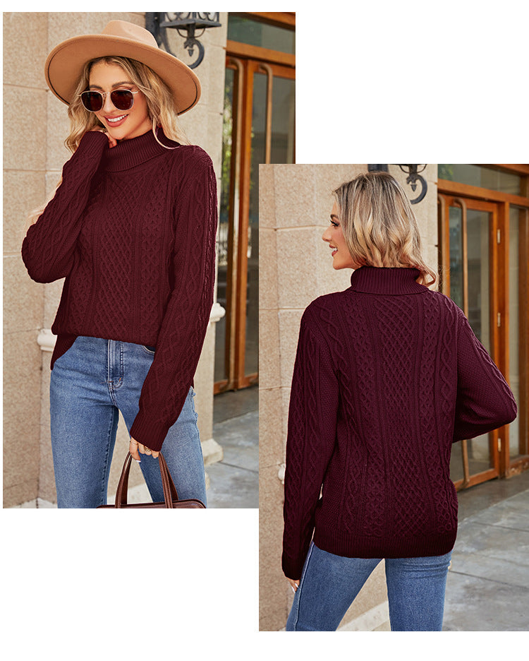 IvyShape | Twisted Turtleneck Simple Knit Top