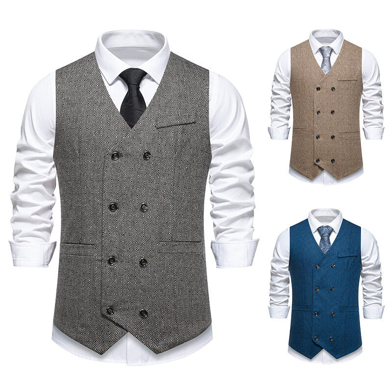 Men's Elegant Waistcoat with Double Breasted Button Placket and Fine Geometric Pattern Ivyshape