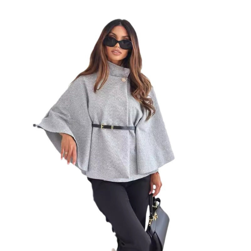 Women stylish cape blouse with adjustable belt Ivyshape