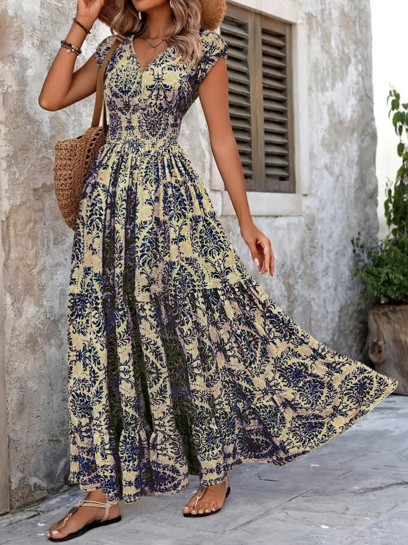 Ladies maxi dress with elegant V-shape and flowing skirt Ivyshape