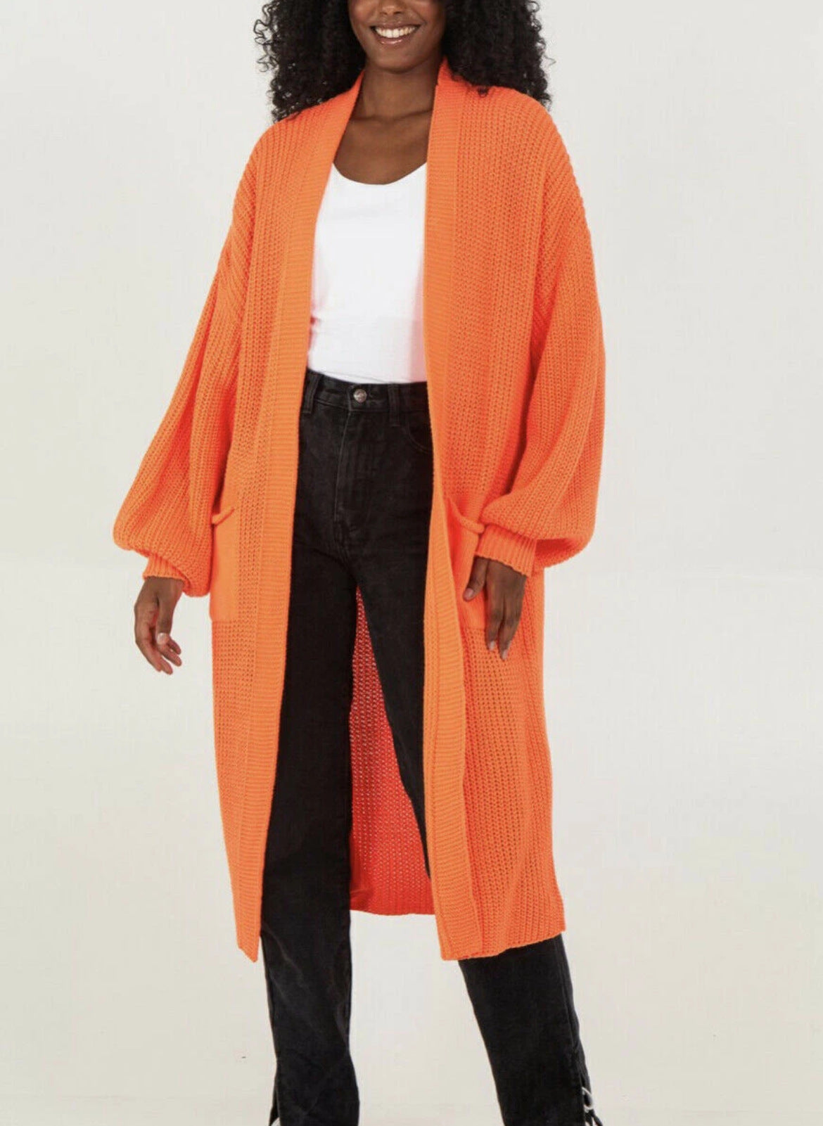 Ladies long cardigan with a casual oversized fit and voluminous sleeves Ivyshape