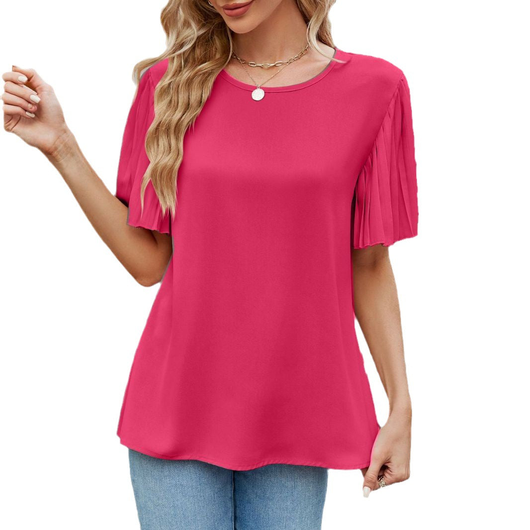 IvyShape | Foldable Flared Sleeve Round Neck Ice Silk Top