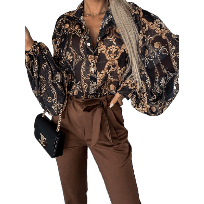 Women’s blouse with floral print and bell sleeves Ivyshape
