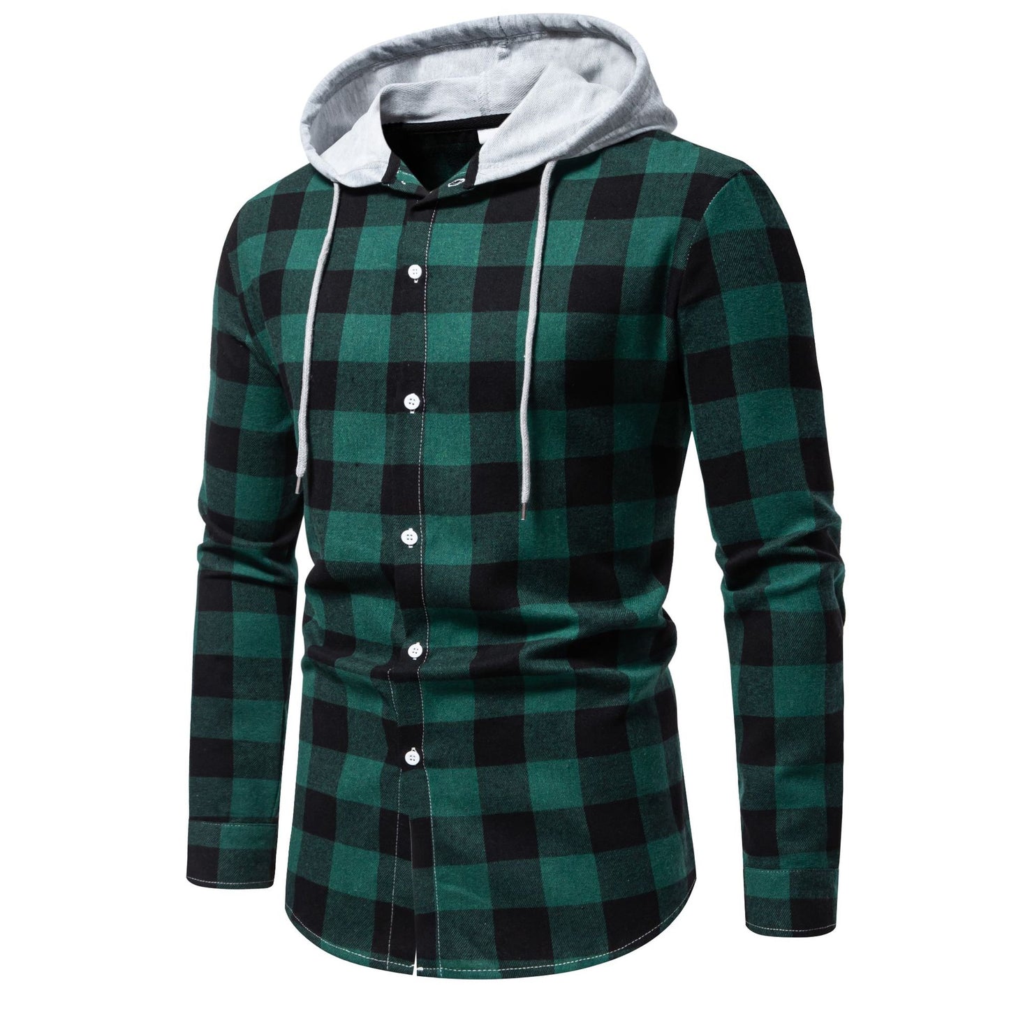 Men's Check Shirt Jacket with Hood and Modern Cut Ivyshape