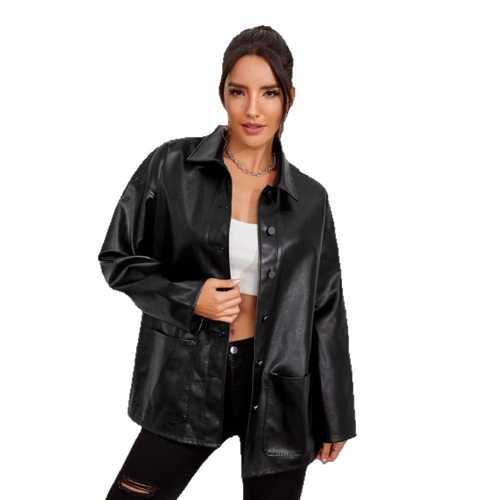 Ladies Stylish Oversized Leather Jacket Ivyshape