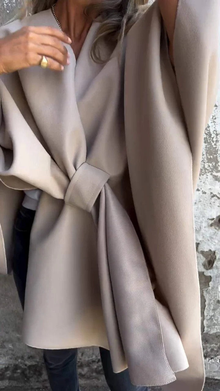 IvyShape | V-Neck Scarf Cape Jacket