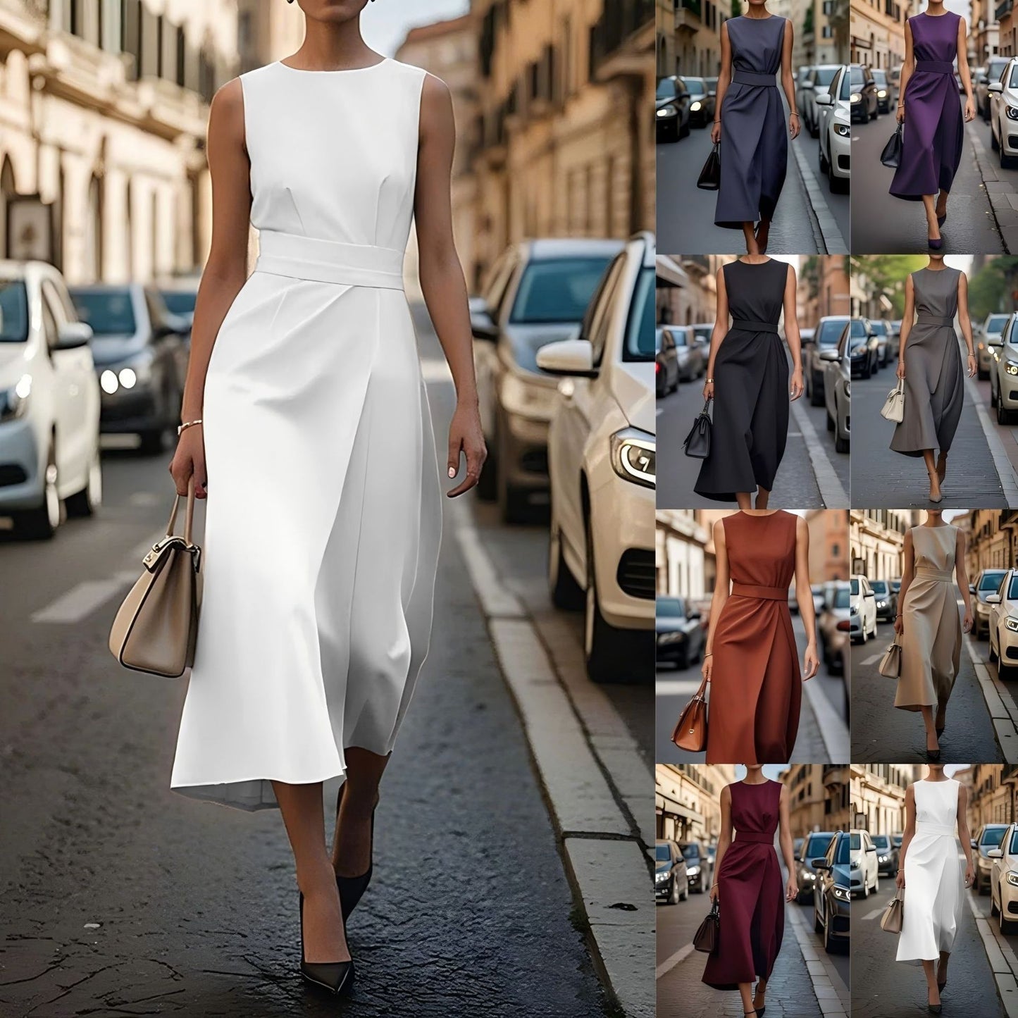 Ladies Elegant and Flowing Maxi Dress with Waist Belt Ivyshape