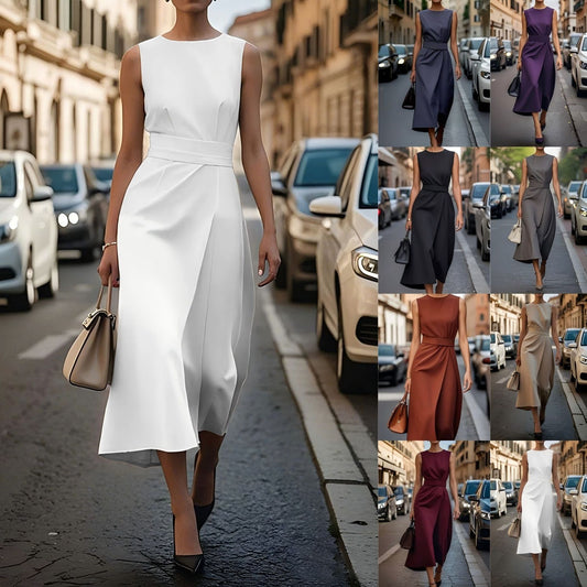 Ladies Elegant and Flowing Maxi Dress with Waist Belt Ivyshape