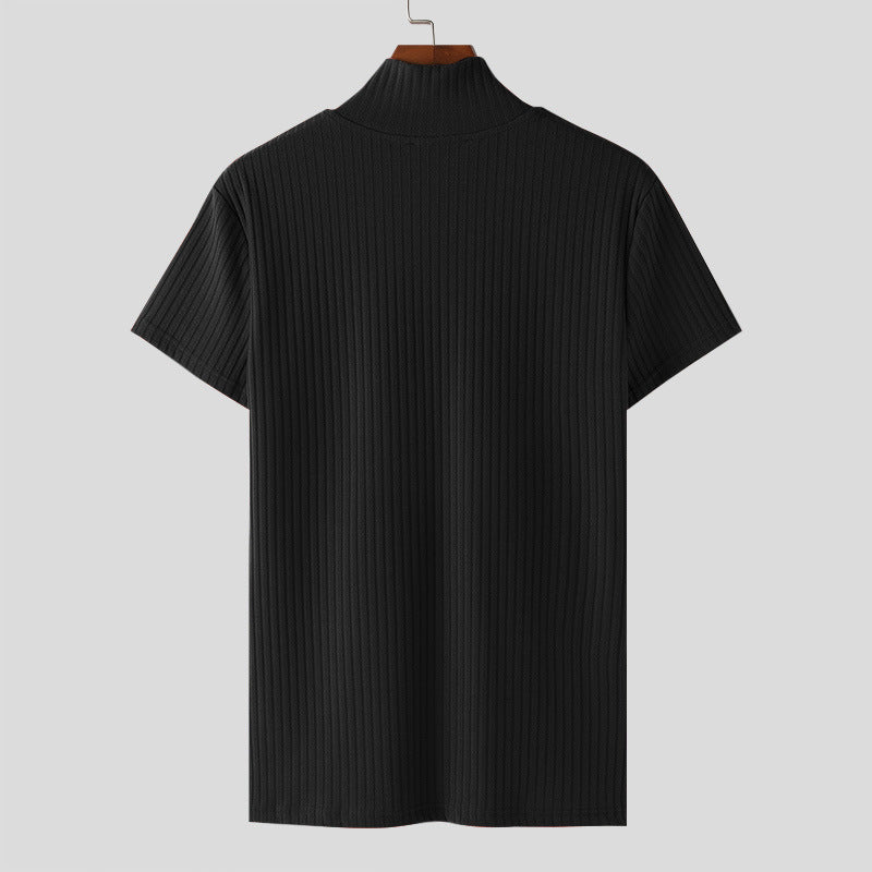 Women's Short Sleeve Shirt with V-Neck and Textured Rib Pattern Ivyshape