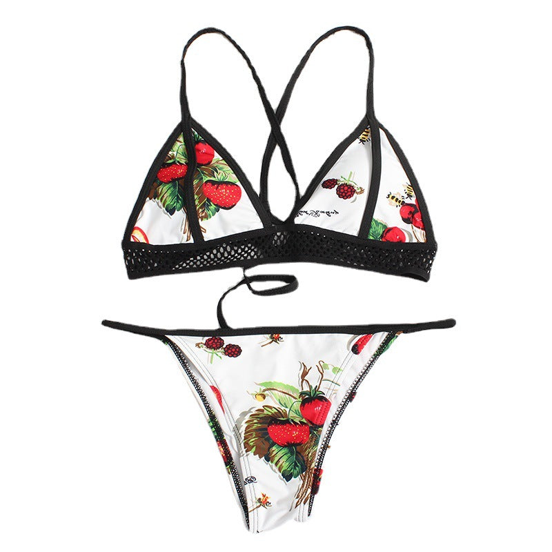 Women's triangle bikini with fruity design and adjustable straps Ivyshape