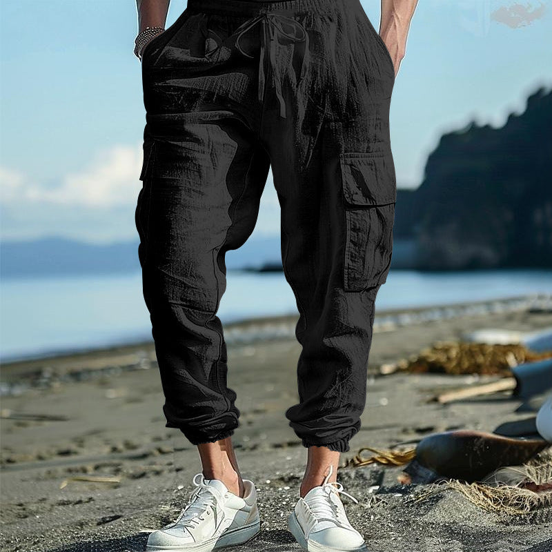 Men's cargo pants with multiple practical side pockets and elastic waistband Ivyshape