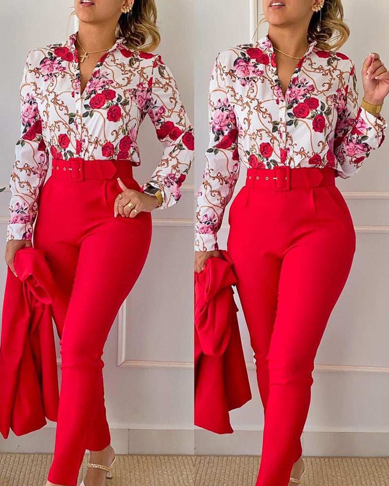 Ivyshape | Printed Shirt And Pants Set