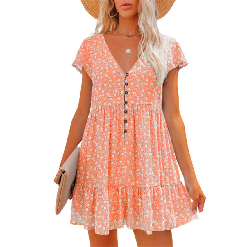 Women’s summer dress with cute floral design and button details Ivyshape