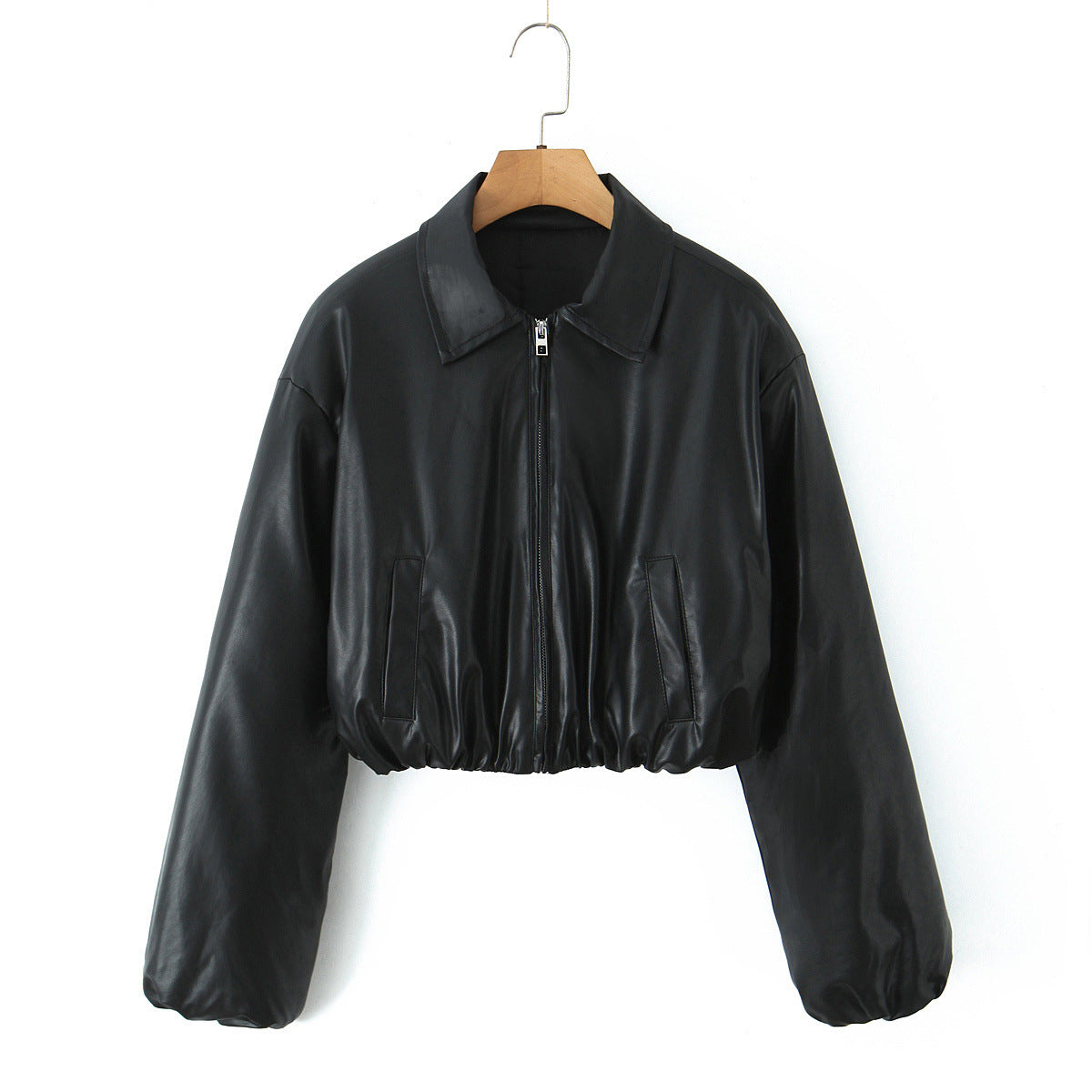 Women Faux Leather Biker Jacket in Casual Cropped Design Ivyshape