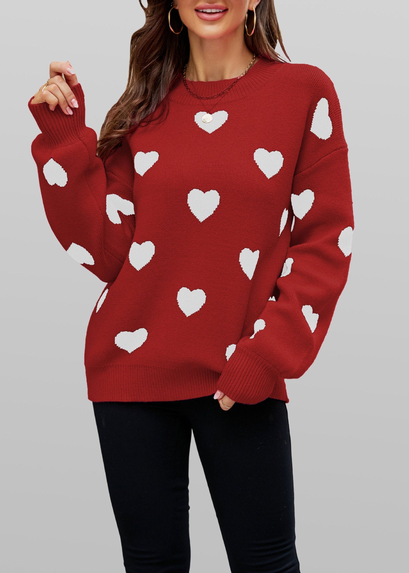 Ivyshape | Valentine'S Day Heart Knit Sweater