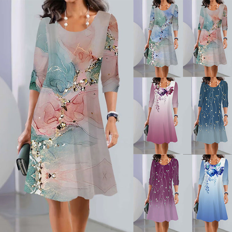 Women's Flowing Floral Dress with Elegant Gradient Design Ivyshape