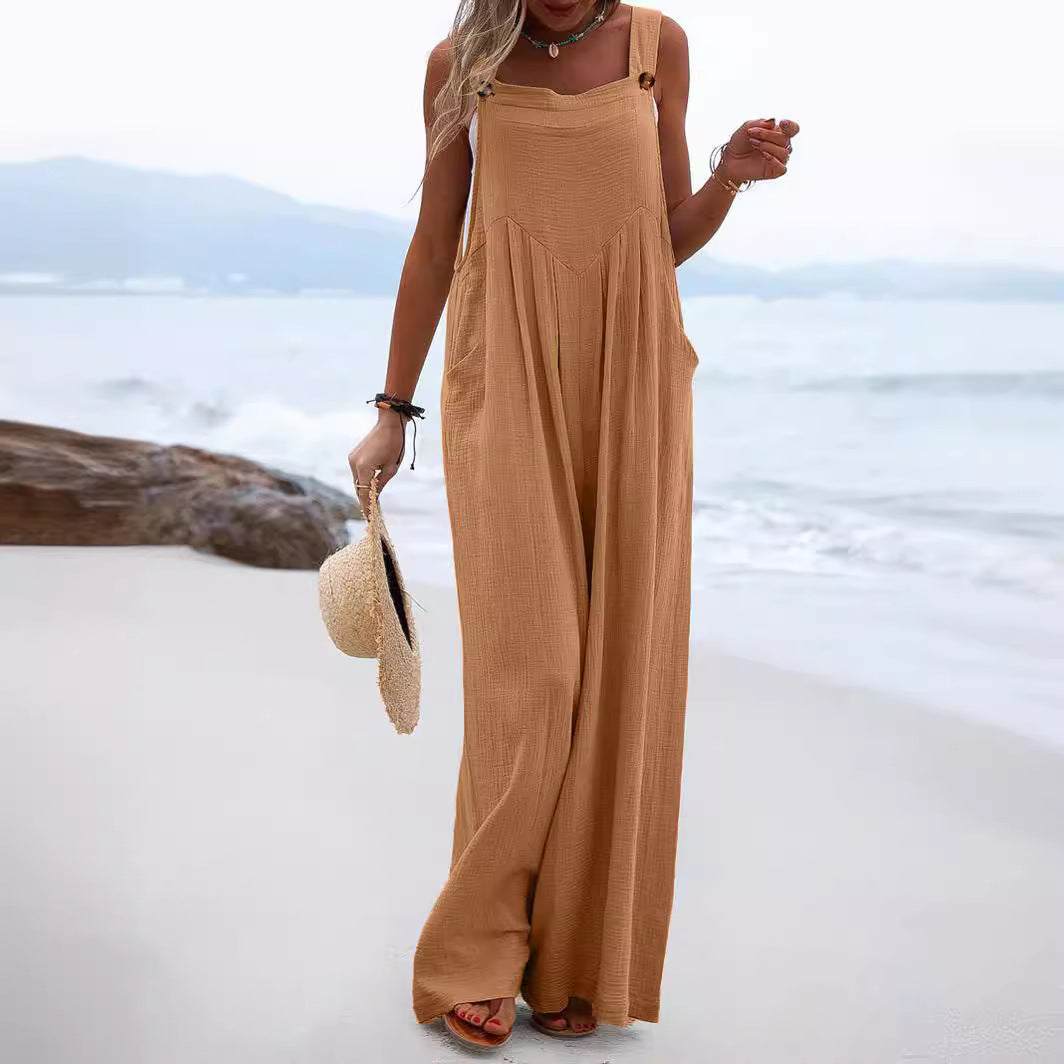Women Casual Jumpsuit with Wide Cut Legs and Pockets Ivyshape