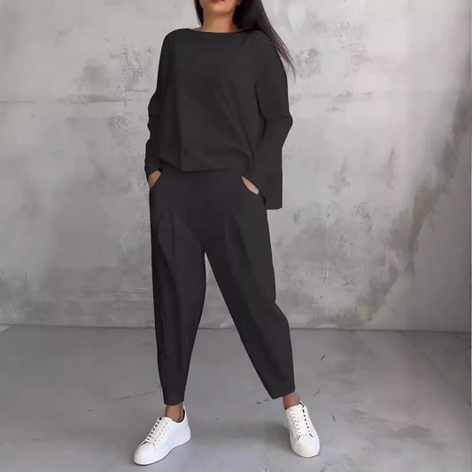 Ivyshape | Irregular Harem Pants Long Sleeve Set