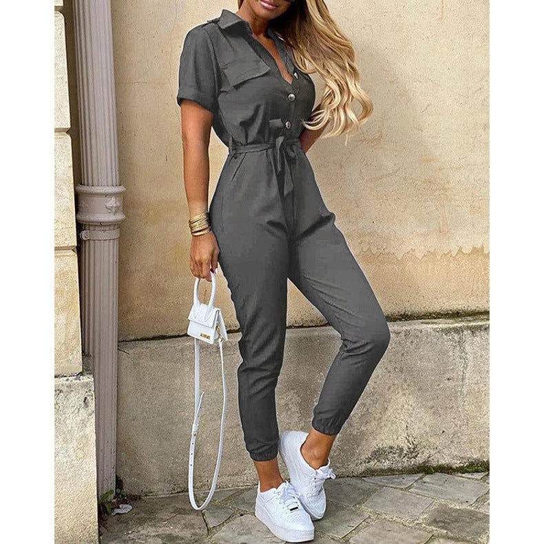 Women's casual jumpsuit with tailored cut and continuous button placket Ivyshape