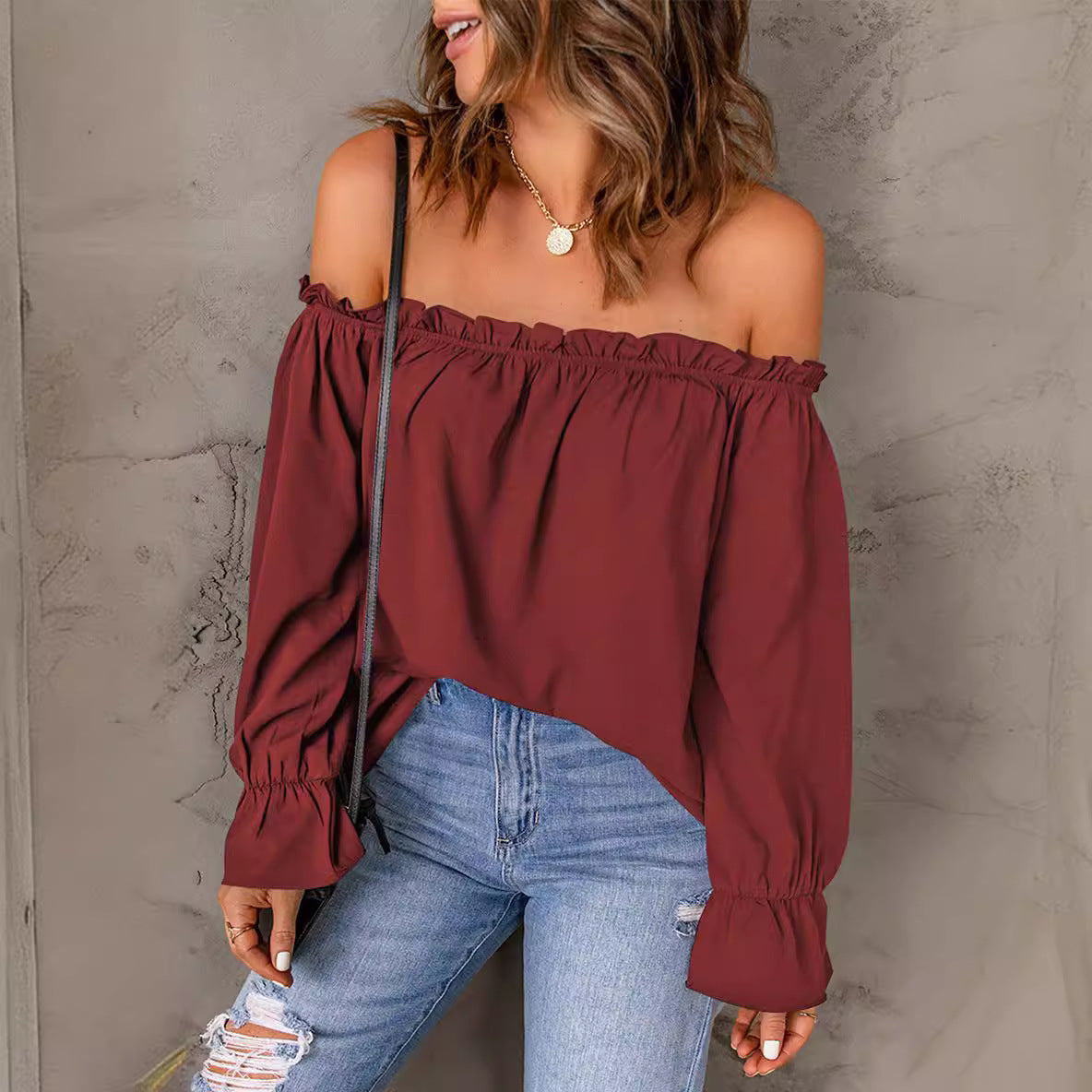 Women's Off-Shoulder Blouse with Ruffle Details Ivyshape