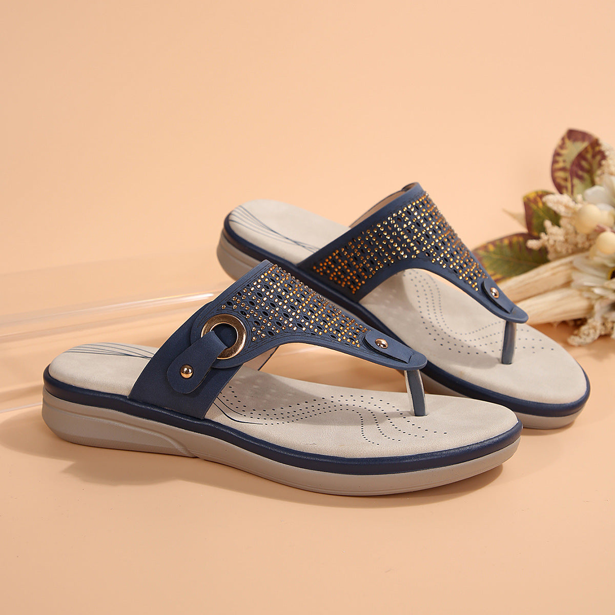 Women Elegant Thong Sandals with trendy glitter accents and ergonomic footbed Ivyshape