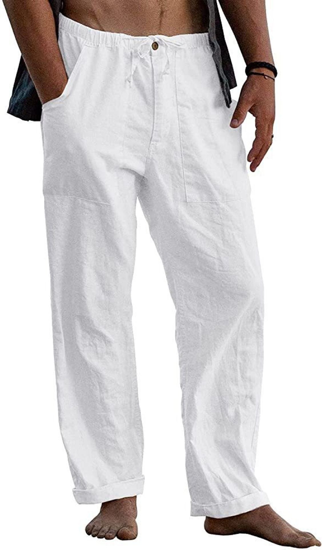 Men's Relaxed Fit Linen Pants with Elastic Waistband and Practical Pockets Ivyshape