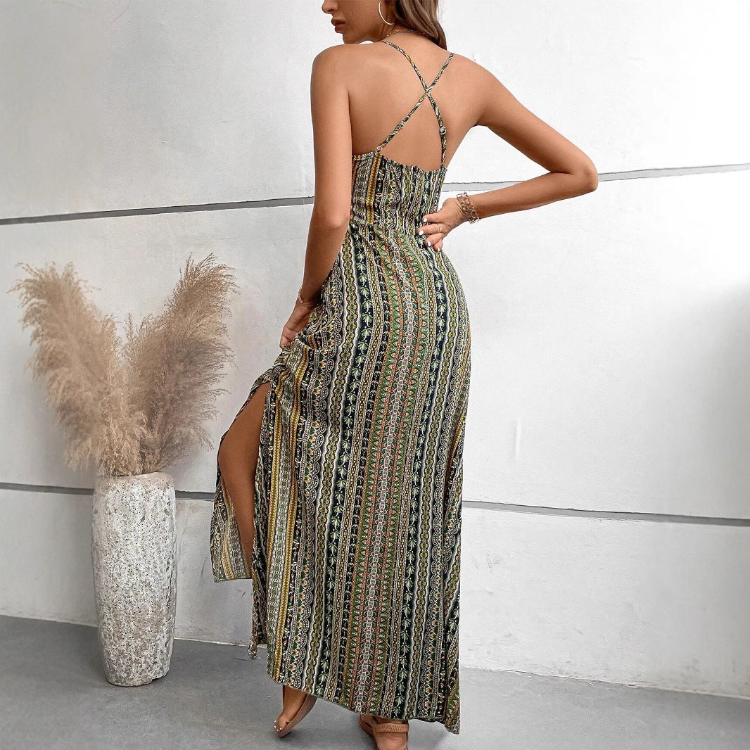 Women's maxi dress with modern wrap design and flared skirt Ivyshape