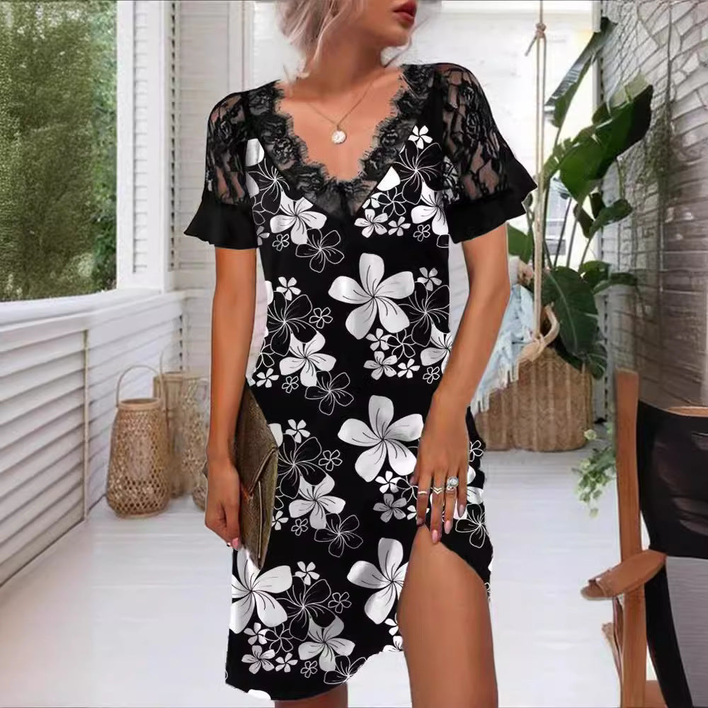 Women's Lace Overlay Floral Shift Dress Ivyshape