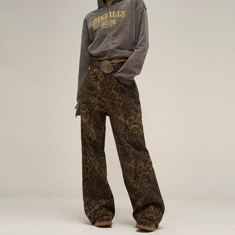 Ivyshape | Women's Leopard Oversized Pants Trendy